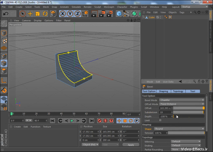 آموزش کار با ابزار Bevel در Cinema 4d r15 | ویدیو افکت | مدرسه ویدیو افکت آموزش کار با ابزار Bevel در Cinema 4d r15