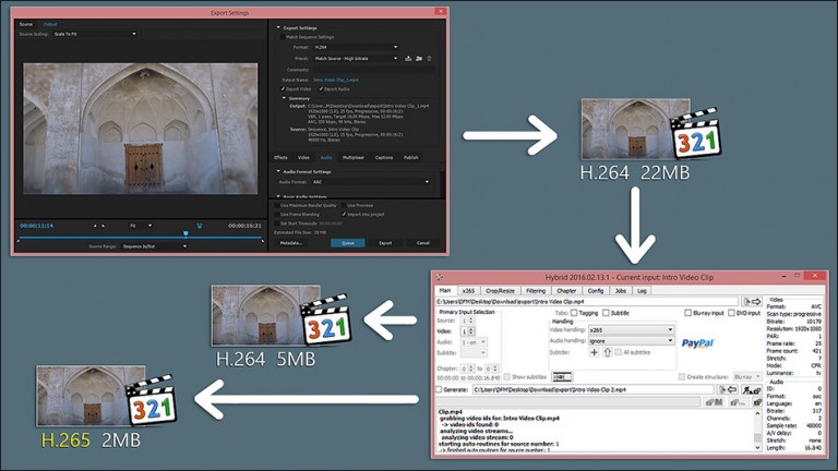 374-آموزش کم کردن حجم ویدیو با نرم افزار Hybrid و کدک جدید H.265
