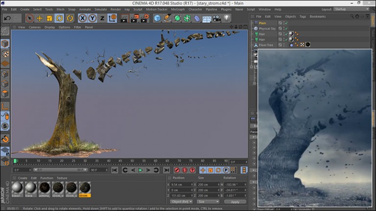 377-آموزش خرد کردن تنه درخت با کمک ابزاره ای مختلف در Cinema 4d